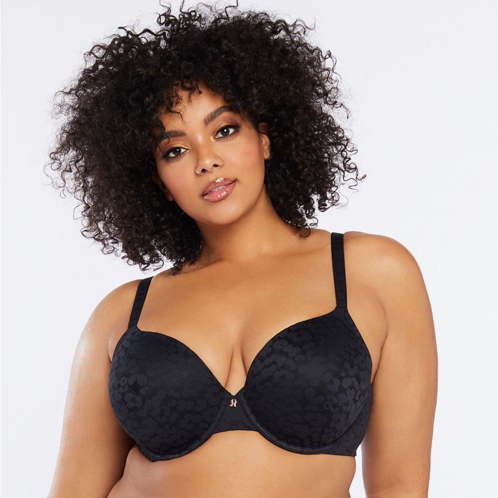 Savage x Fenty - Leopard Lace T- Shirt Bra - Black - Size 40DD - Picture 1 of 6